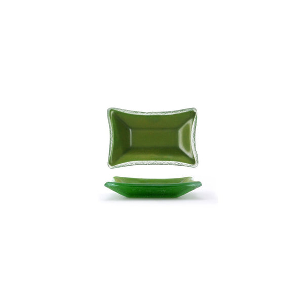 Turgla Fusion Glass 4.25" x 2.5" x h:0.5" 1 oz. Rectangular Green Glas SKU: 10-034-11GRN