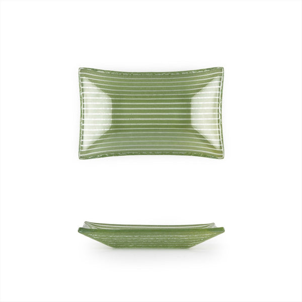 Turgla Fusion Glass 4.25" x 2.5" x h:0.5" 1 oz. Rectangular Green Glas SKU: 10-036-11GRN