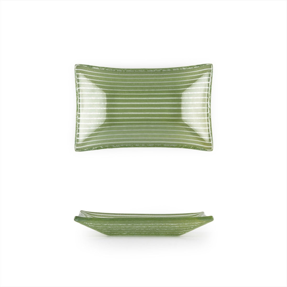 Turgla Fusion Glass 4.25" x 2.5" x h:0.5" 1 oz. Rectangular Green Glas SKU: 10-036-11GRN
