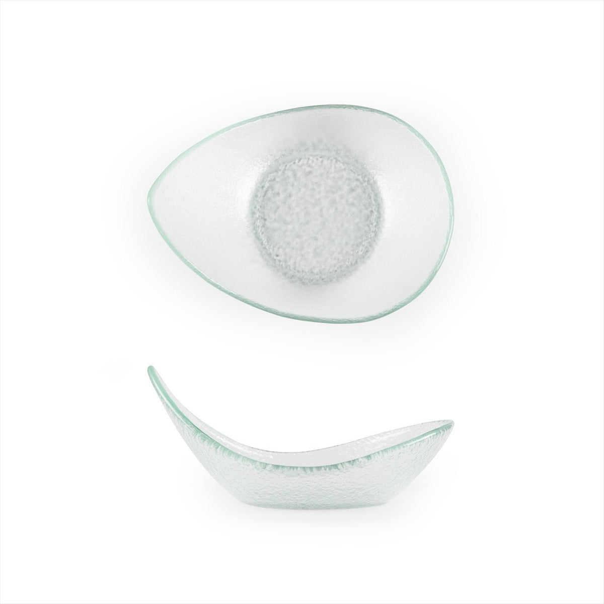 Turgla Fusion Glass 7.5" x 5.75" x h:3.25" 10 oz. Oval Clear Glass Bow SKU: 10-038-20CLR