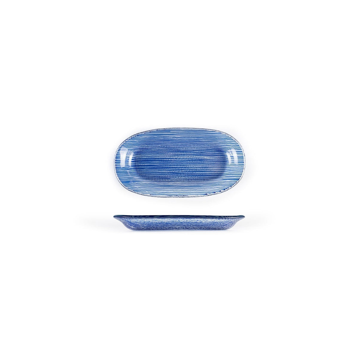 Turgla Fusion Glass 7.75" x 4.25" x h:0.5" Oval Blue Glass Platter SKU: 10-210-20CBL