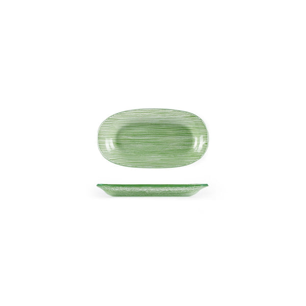 Turgla Fusion Glass 7.75" x 4.25" x h:0.5" Oval Green Glass Platter SKU: 10-210-20GRN