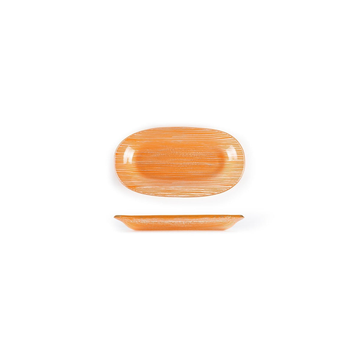 Turgla Fusion Glass 7.75" x 4.25" x h:0.5" Oval Orange Glass Platter SKU: 10-210-20ORG