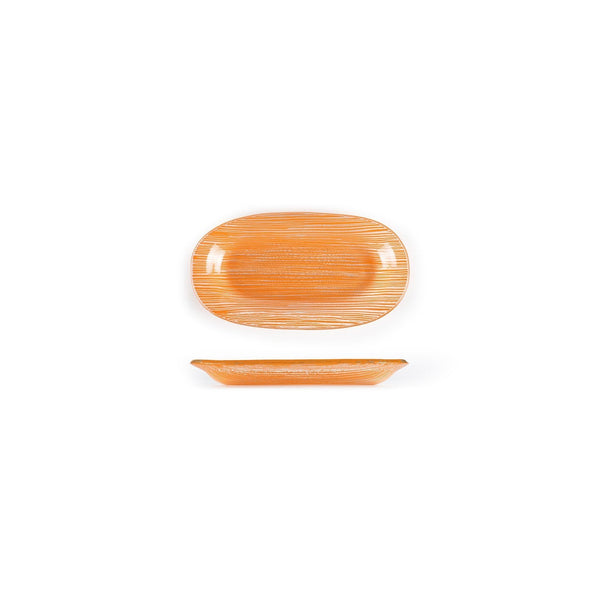 Turgla Fusion Glass 7.75" x 4.25" x h:0.5" Oval Orange Glass Platter SKU: 10-210-20ORG