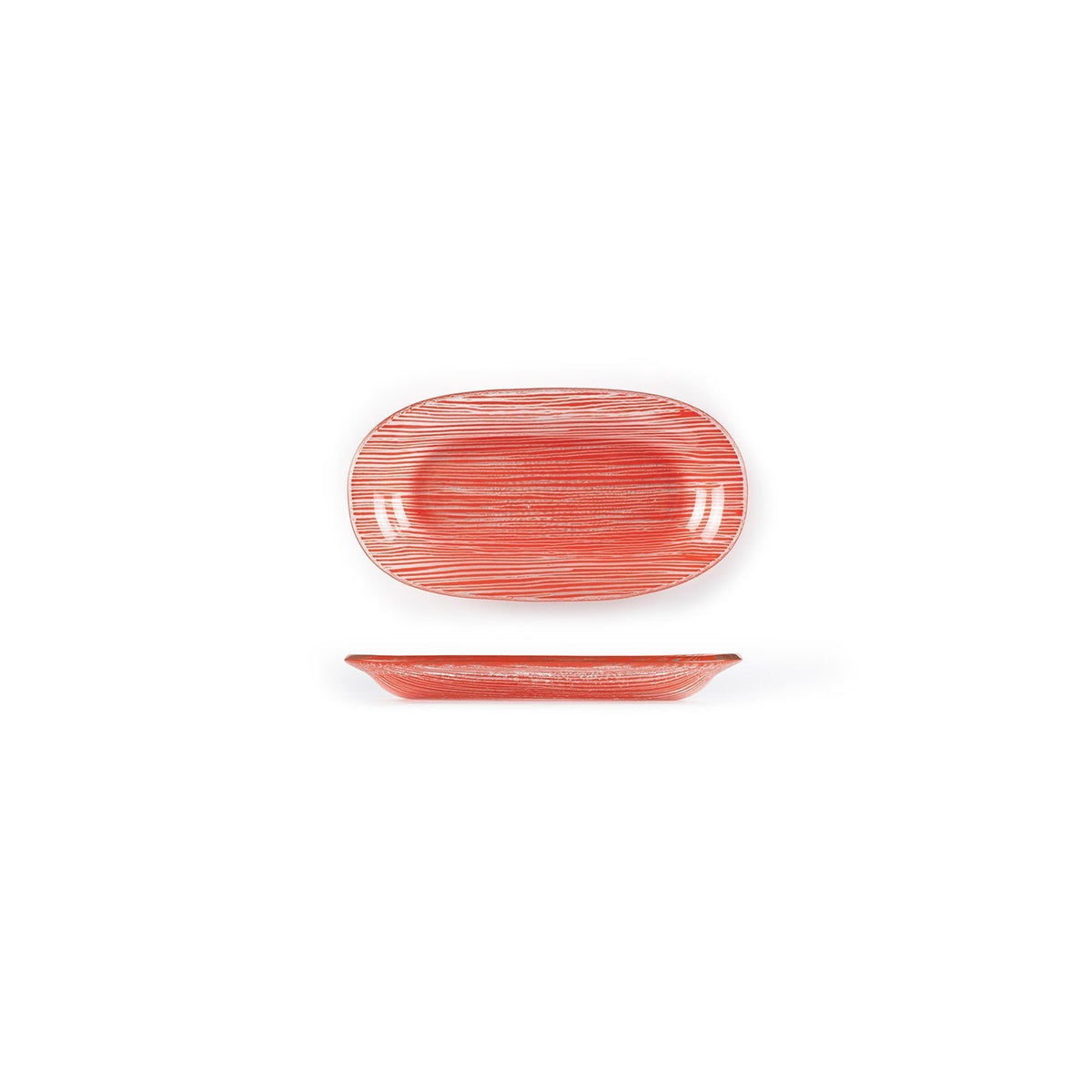 Turgla Fusion Glass 7.75" x 4.25" x h:0.5" Oval Red Glass Platter SKU: 10-210-20RED