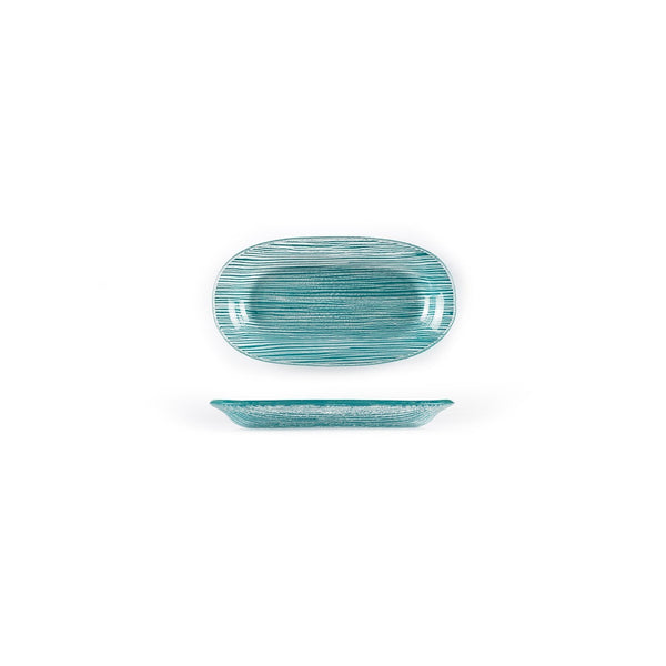 Turgla Fusion Glass 7.75" x 4.25" x h:0.5" Oval Blue Glass Platter SKU: 10-210-20TRQ