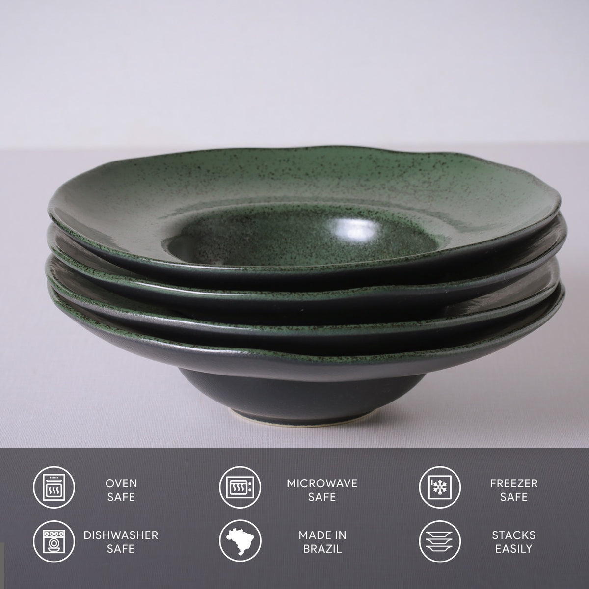 Porto Brasil GREENERY DEEP RIM PLATE  STONEWARE dia. 11.02x2.56"  SKU: '12014106501