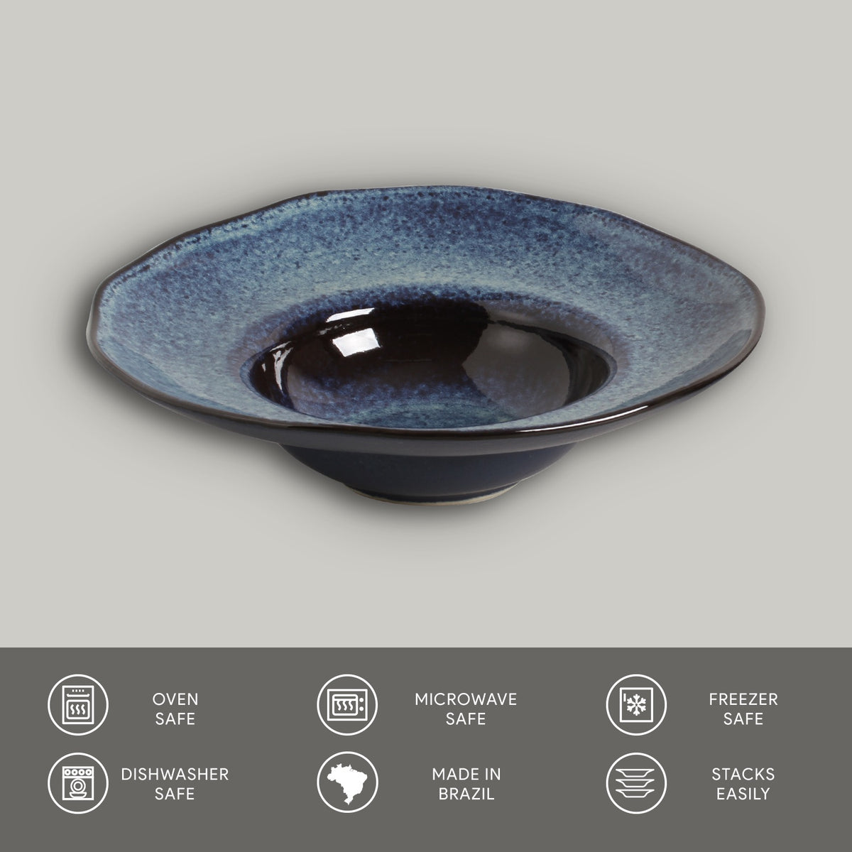 Porto Brasil DENIM DEEP RIM PLATE  STONEWARE dia. 11.02x2.56"  SKU: '12014113001