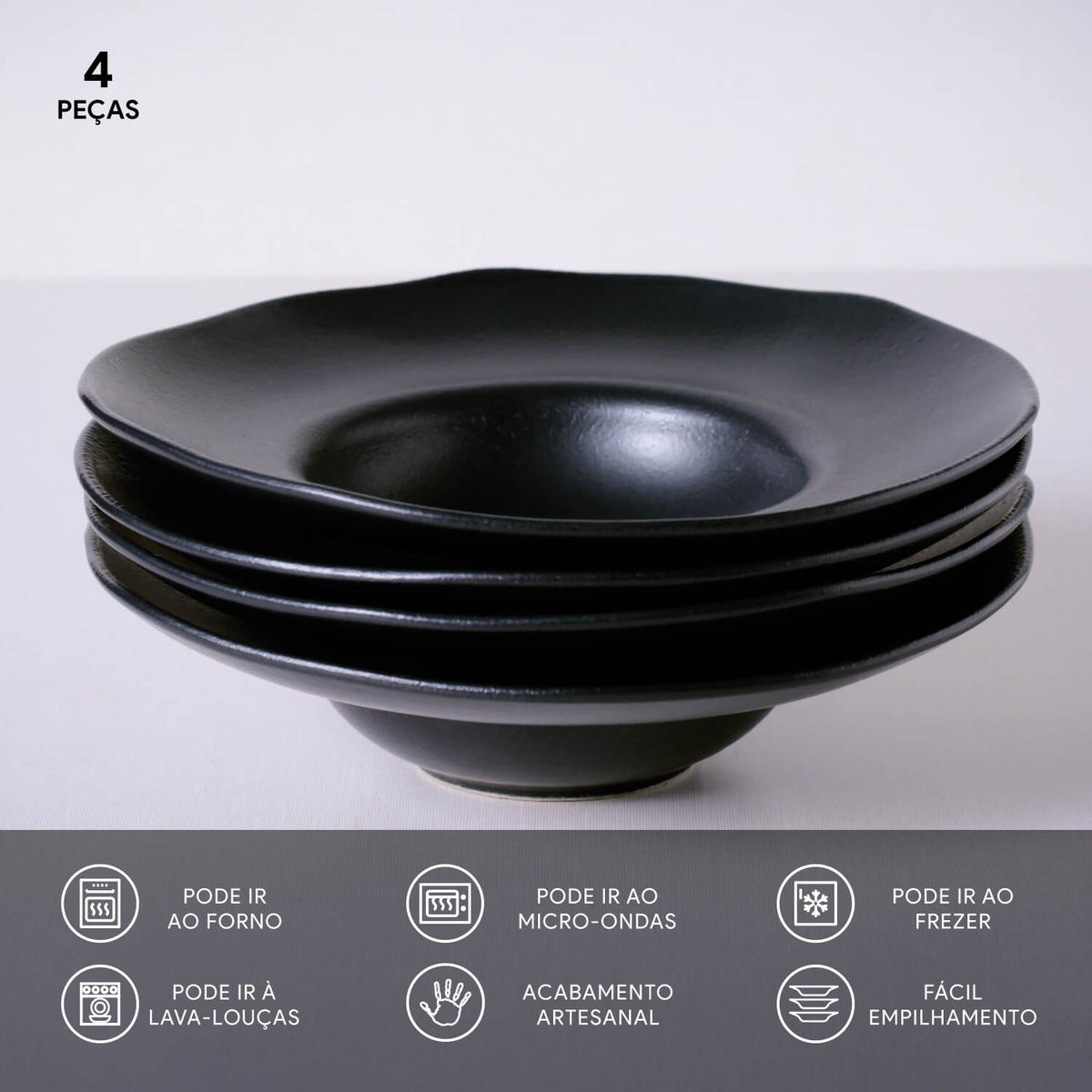 Porto Brasil MATTE BLACK DEEP RIM PLATE  STONEWARE dia. 11.02x2.56"  SKU: '1201473901