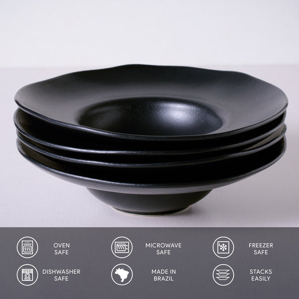 Porto Brasil MATTE BLACK DEEP RIM PLATE  STONEWARE dia. 11.02x2.56"  SKU: '1201473901