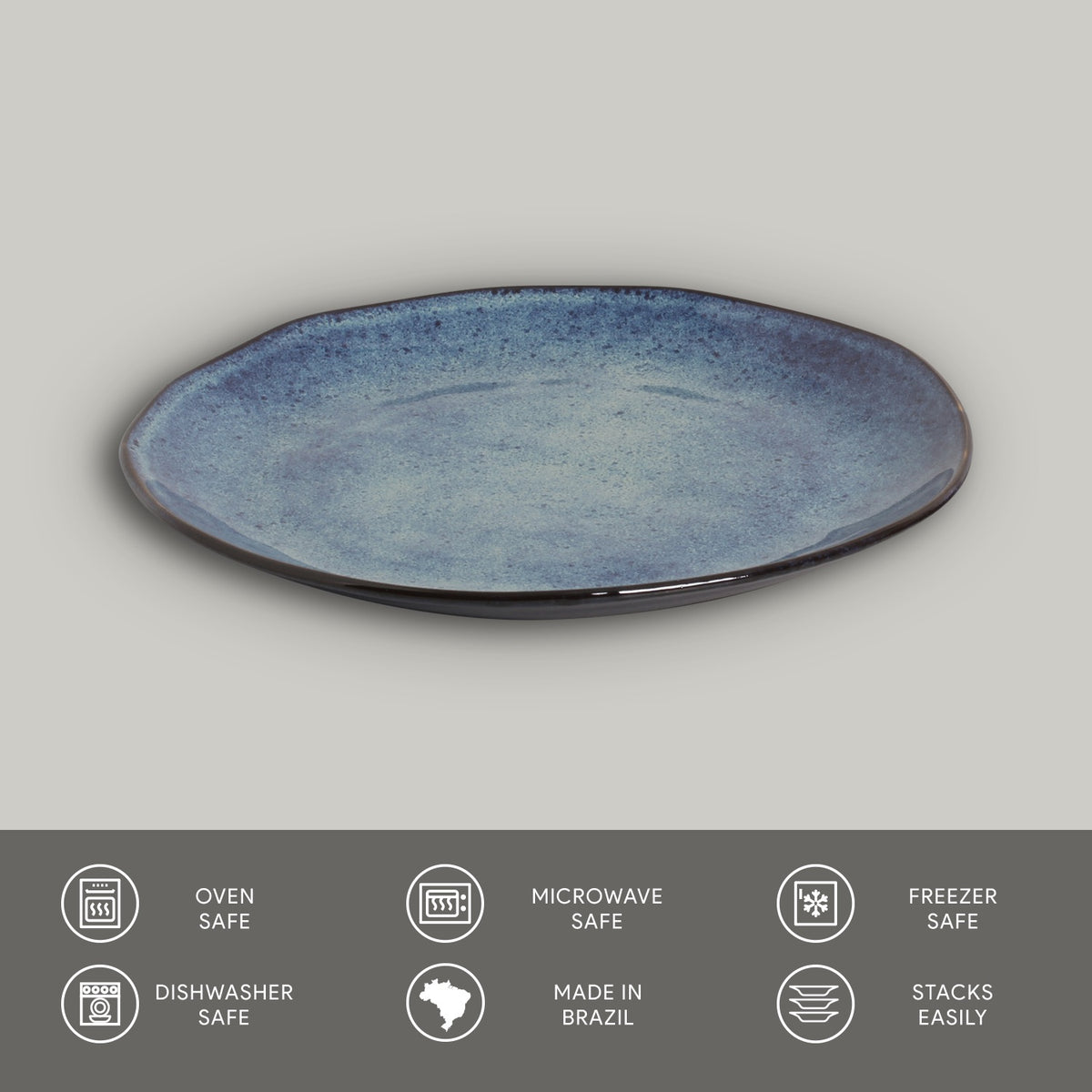 Porto Brasil DENIM DINNER PLATE ORGANIC STONEWARE dia. 10.43"  SKU: '1214113001