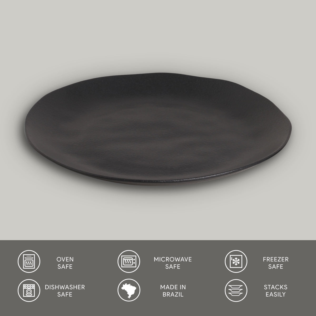 Porto Brasil MATTE BLACK DINNER PLATE ORGANIC STONEWARE dia. 10.43"  SKU: '121473901