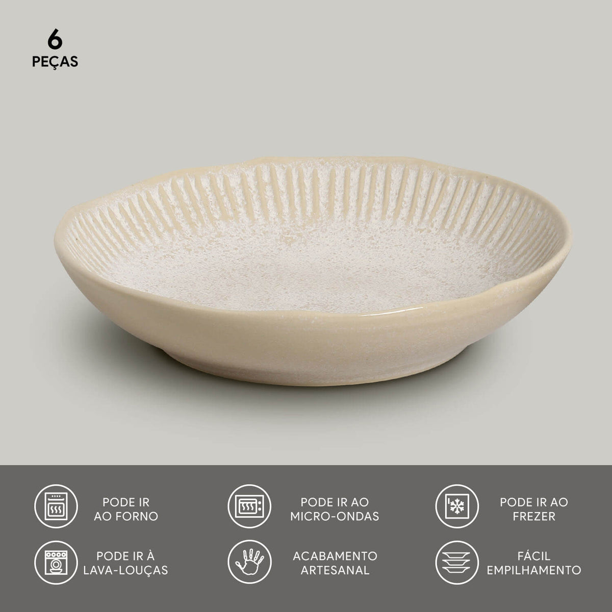 Porto Brasil LATTE LINHAS SOUP PLATE STONEWARE dia. 8.86"  SKU: '1361108501
