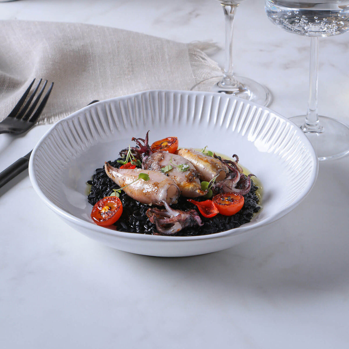 Porto Brasil NEW WHITE LINHAS SOUP PLATE STONEWARE dia. 8.86"  SKU: '1361119801