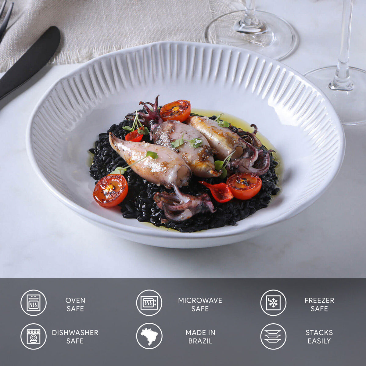 Porto Brasil NEW WHITE LINHAS SOUP PLATE STONEWARE dia. 8.86"  SKU: '1361119801