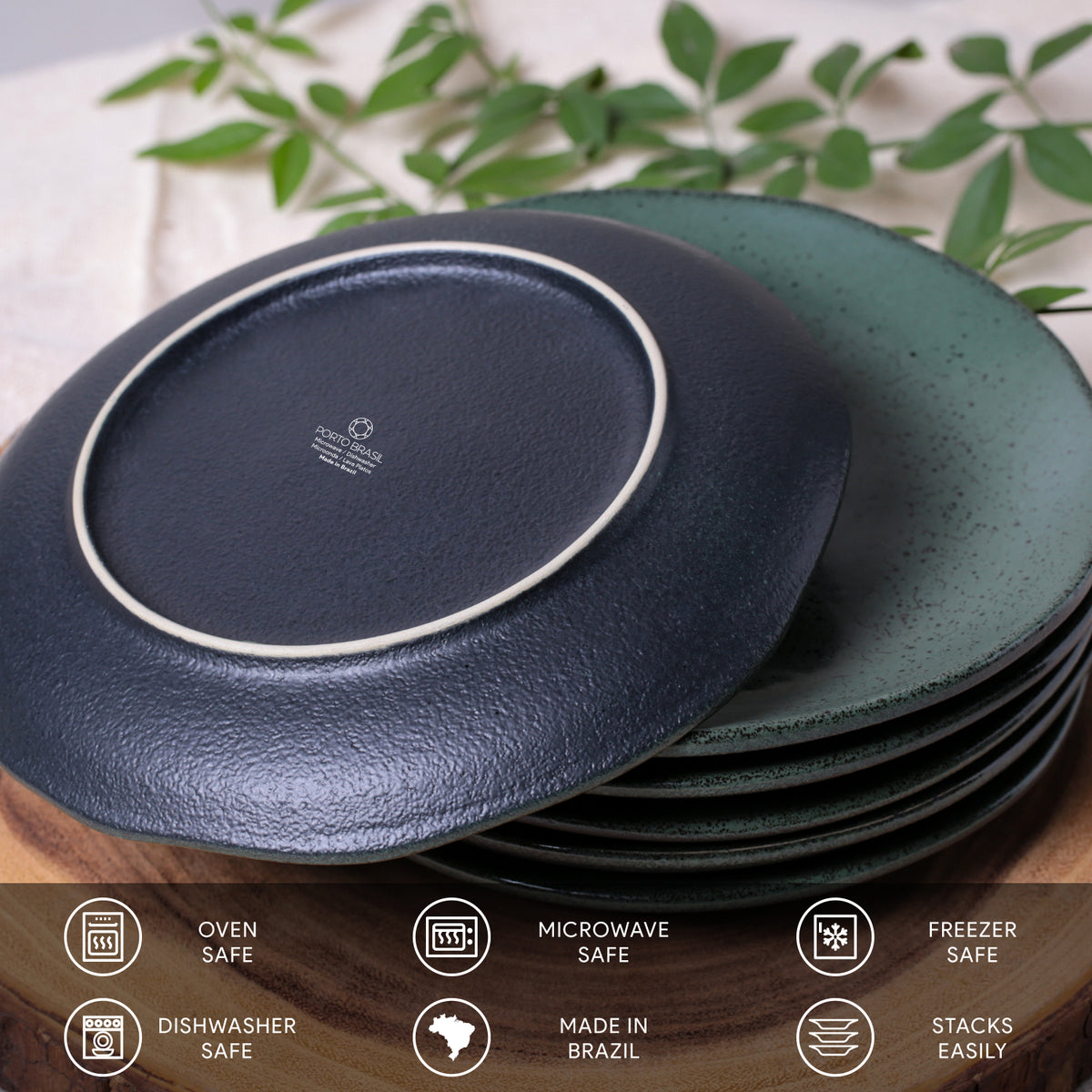 Porto Brasil GREENERY DESSERT PLATE ORGANIC STONEWARE dia. 7.68"  SKU: '141495801