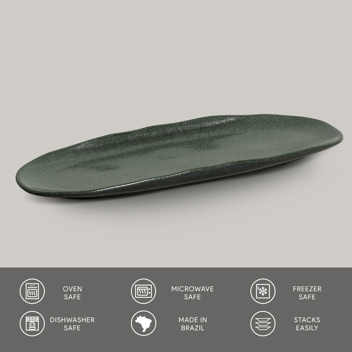 Porto Brasil GREENERY SHALLOW OVAL PR LARGE ORGANIC STONEWARE dia. 14.17x5.12"  SKU: '14214106501
