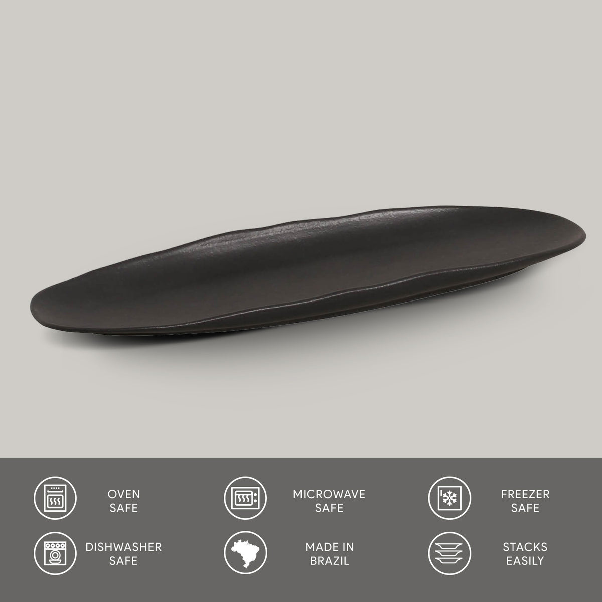 Porto Brasil MATTE BLACK SHALLOW OVAL PR LARGE ORGANIC STONEWARE dia. 14.17x5.12"  SKU: '1421473901