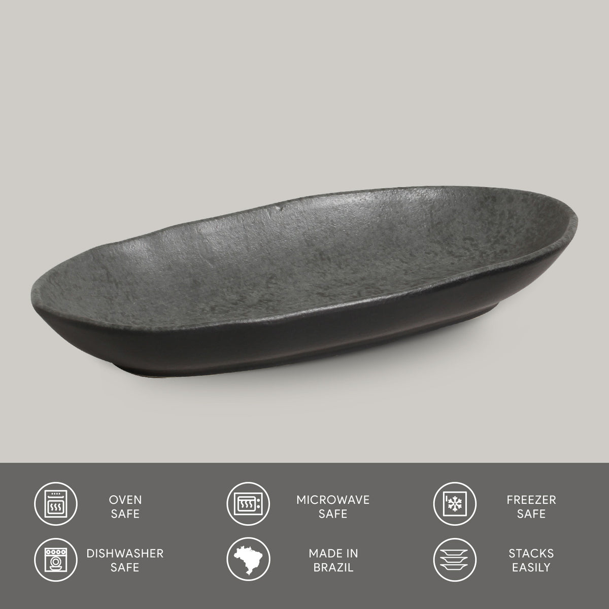 Porto Brasil CHROMIUM DEEP OVAL PR LARGE ORGANIC STONEWARE dia. 12.6x6.3"  SKU: '14414115901