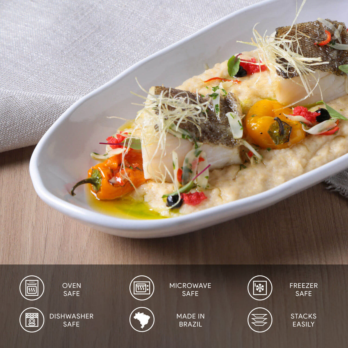 Porto Brasil NEW WHITE DEEP OVAL PR LARGE ORGANIC STONEWARE dia. 12.6x6.3"  SKU: '14414119801