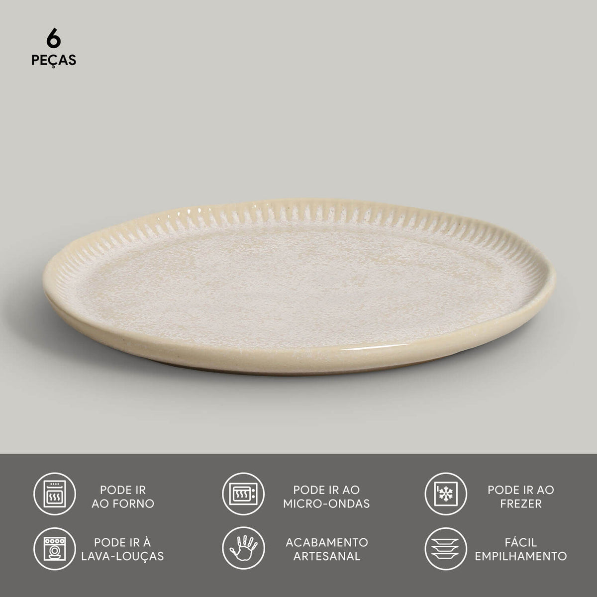 Porto Brasil LATTE LINHAS DESSERT PLATE STONEWARE dia. 8.46"  SKU: '1461108501