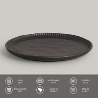 Porto Brasil MATTE BLACK LINHAS DESSERT PLATE STONEWARE dia. 8.46"   SKU: '146173901