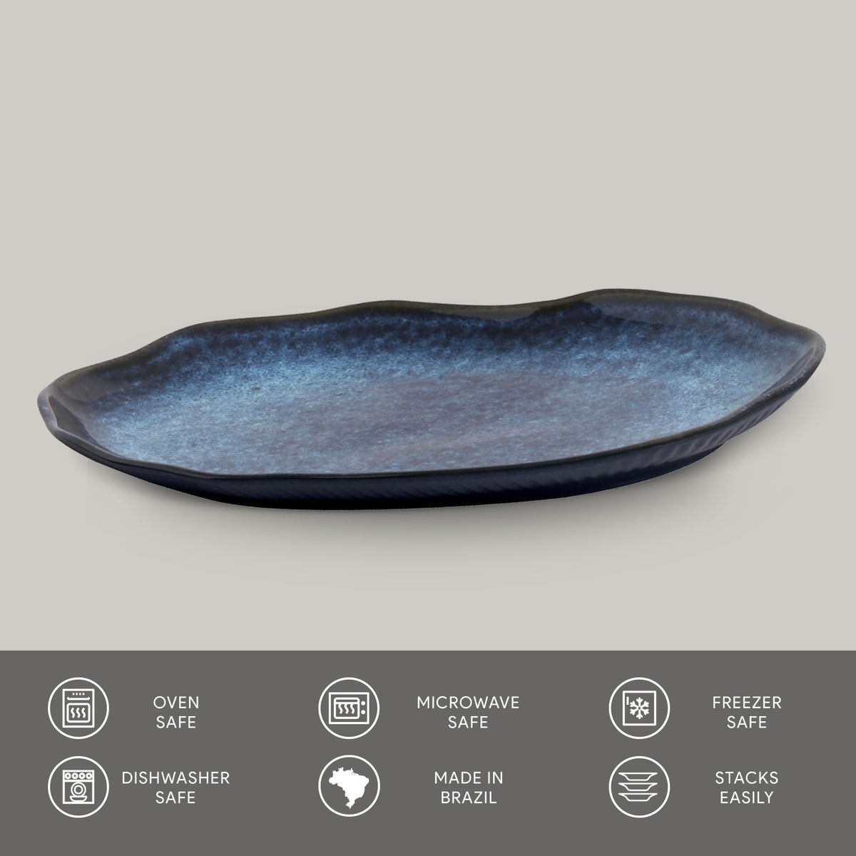 Porto Brasil DENIM SHALLOW OVAL PR MEDIUM BIO STONEWARE dia. 11.81x7.87"  SKU: '14831113001