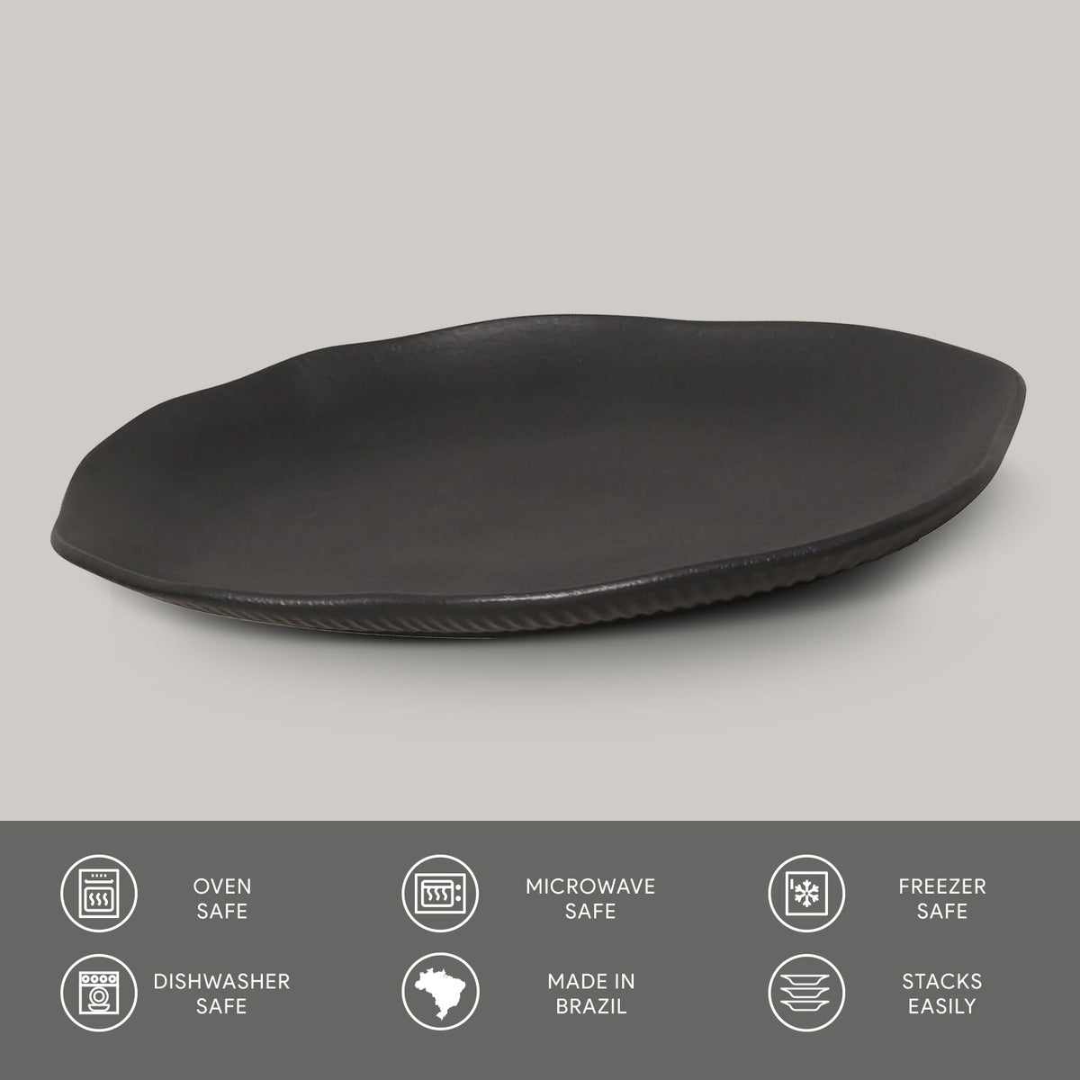 Porto Brasil MATTE BLACK SHALLOW OVAL PR MEDIUM BIO STONEWARE dia. 11.81x7.87"  SKU: '1483173901