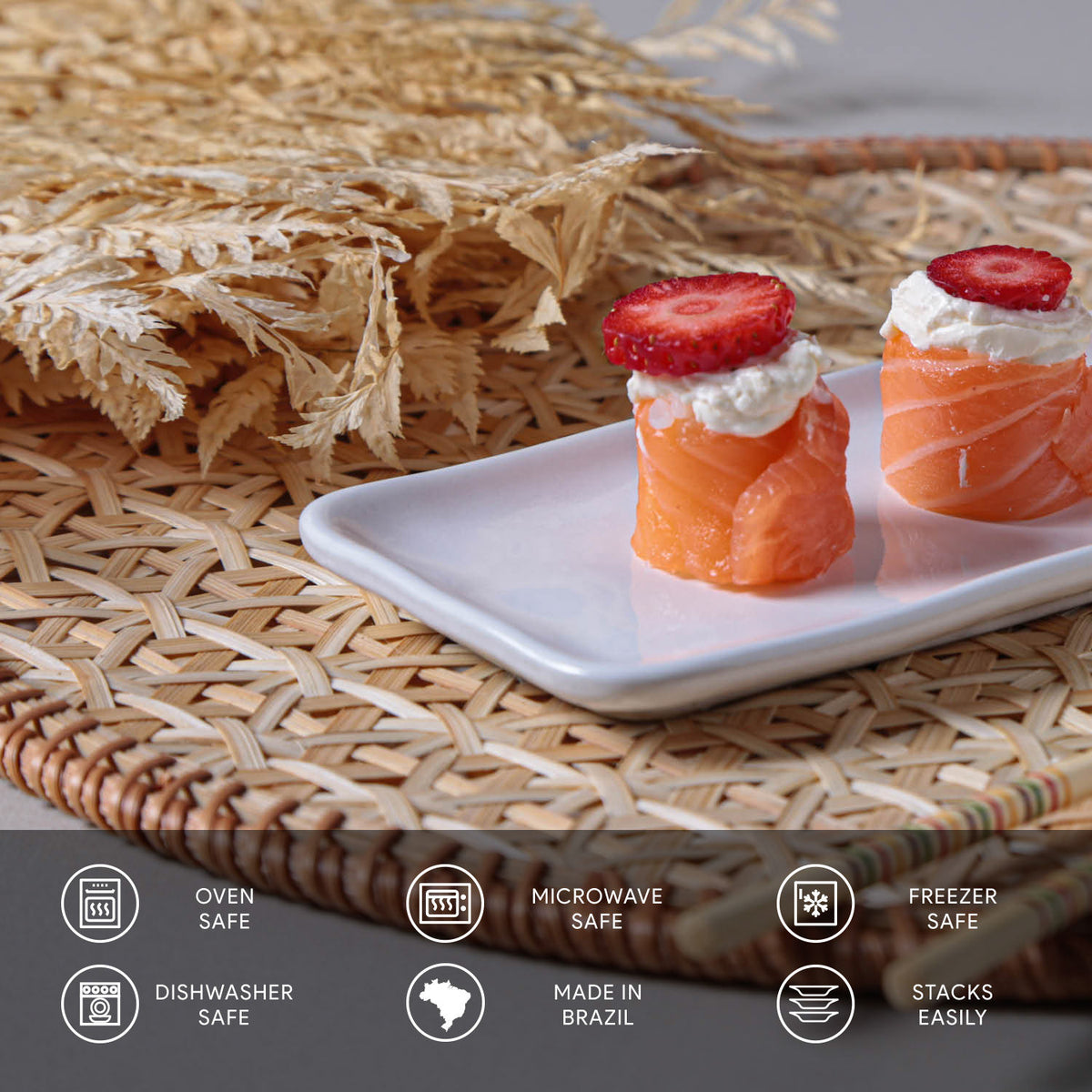 Porto Brasil NEW WHITE RECTANGULAR PR ORGANIC STONEWARE dia. 8.66x3.74"  SKU: '15014119801