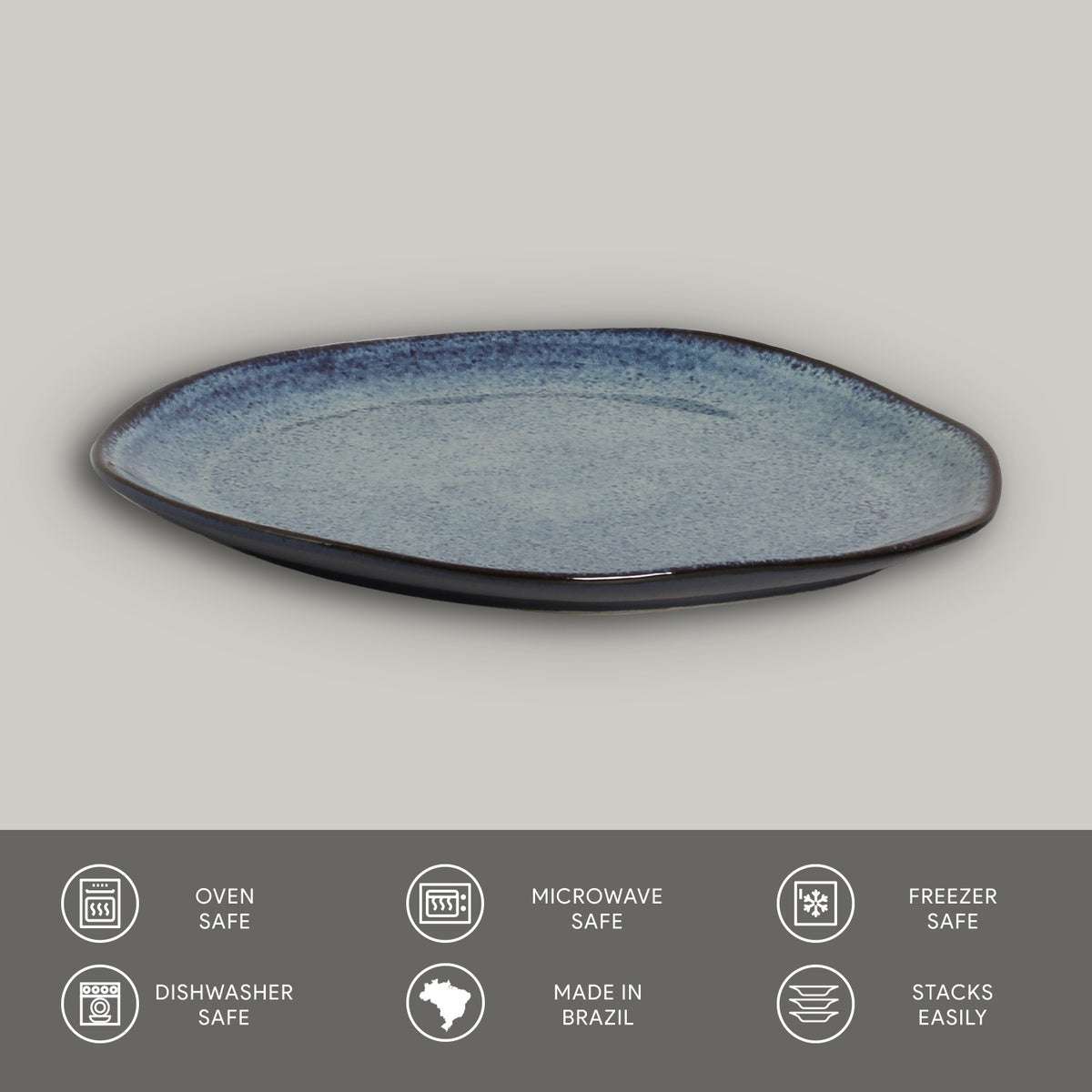Porto Brasil DENIM OVAL DINNER PLATE ORGANIC STONEWARE dia. 12.2"  SKU: '15314113001