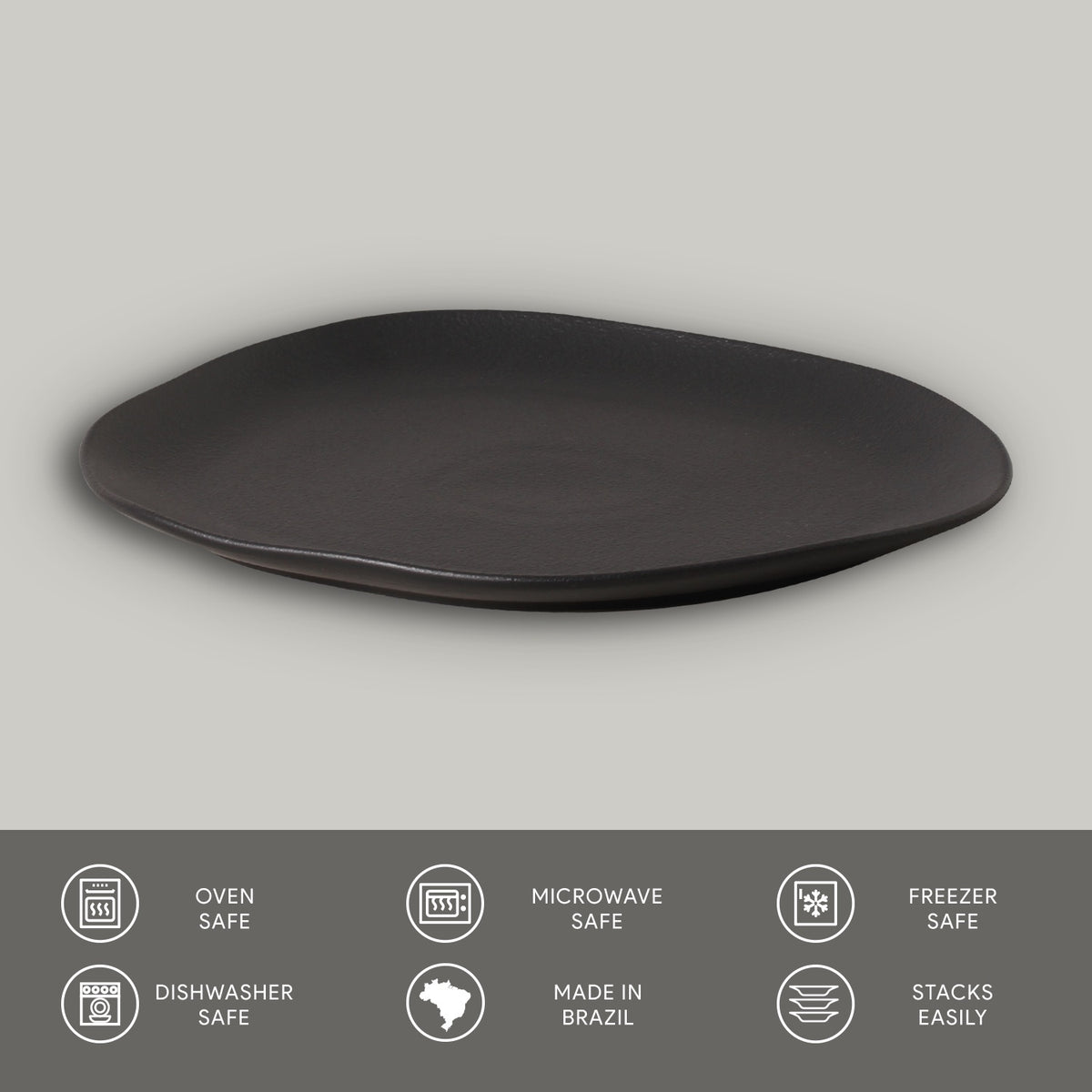 Porto Brasil MATTE BLACK OVAL DINNER PLATE ORGANIC STONEWARE dia. 12.2"  SKU: '1531473901