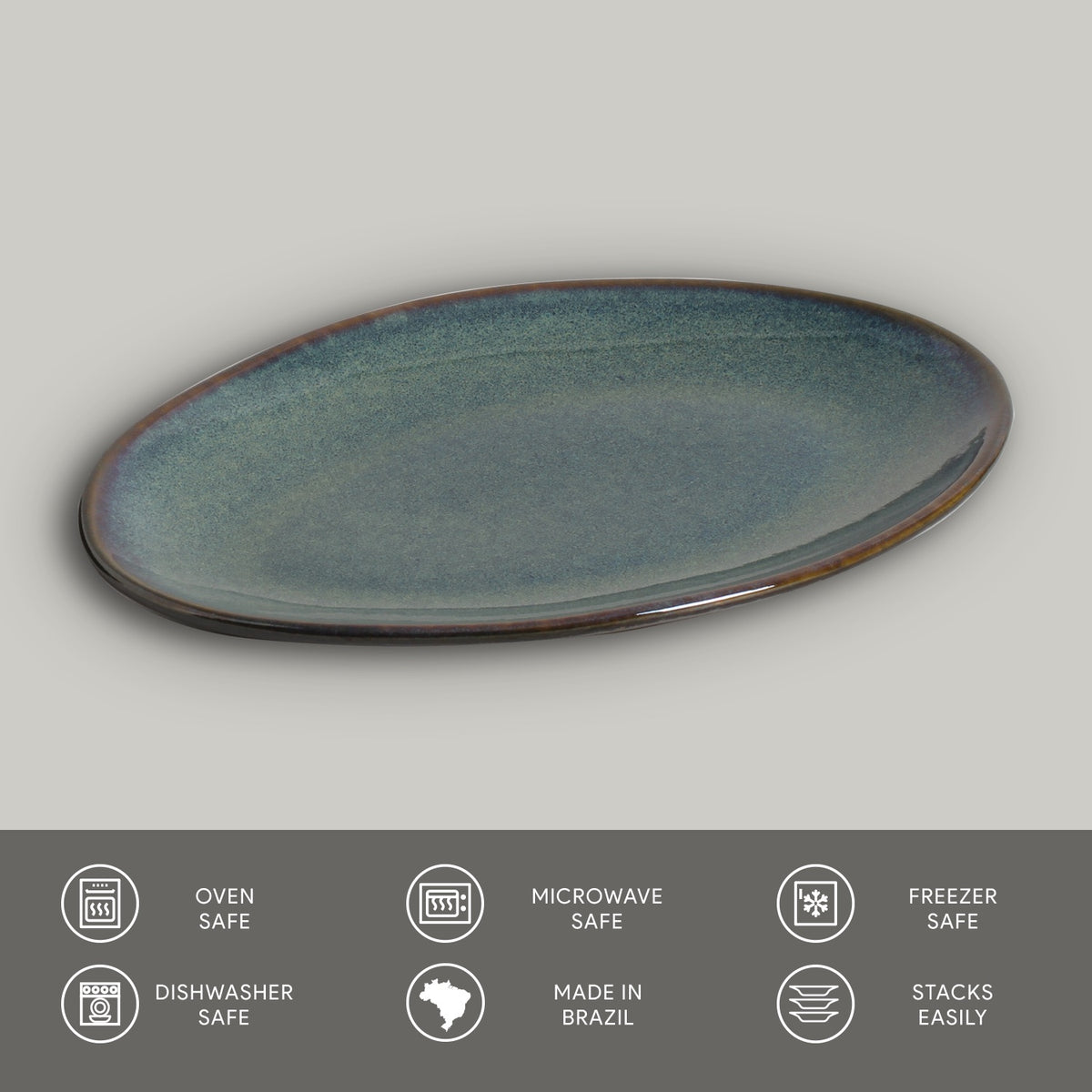 Porto Brasil OCEANO OVAL DESSERT PLATE ORGANIC STONEWARE dia. 8.86"  SKU: '15414106701
