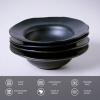 Porto Brasil MATTE BLACK DEEP RIM PLATE  STONEWARE dia. 7.48x2.17"  SKU: '1601473901