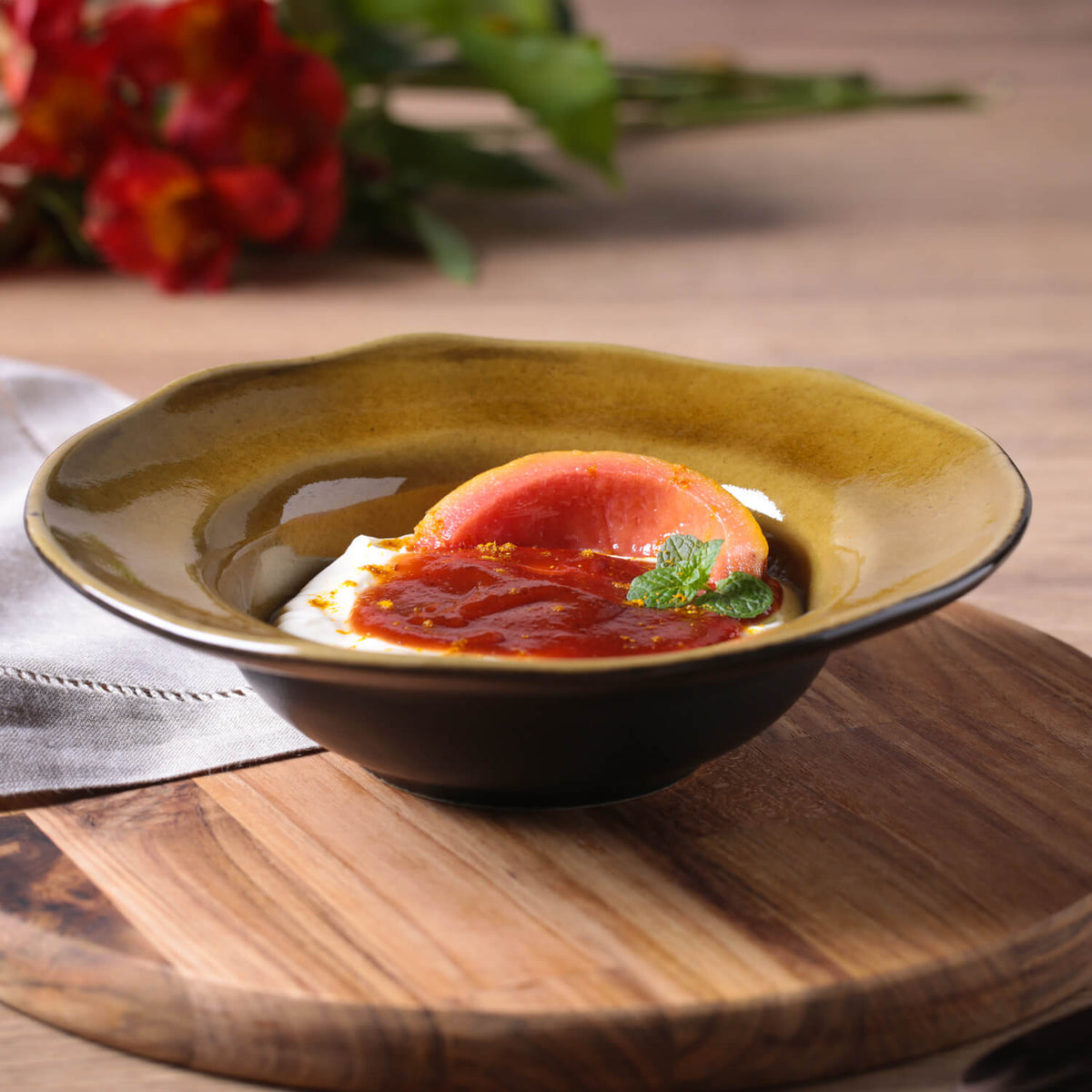 Porto Brasil AMBER DEEP RIM PLATE  STONEWARE dia. 7.48x2.17"  SKU: '1601477101