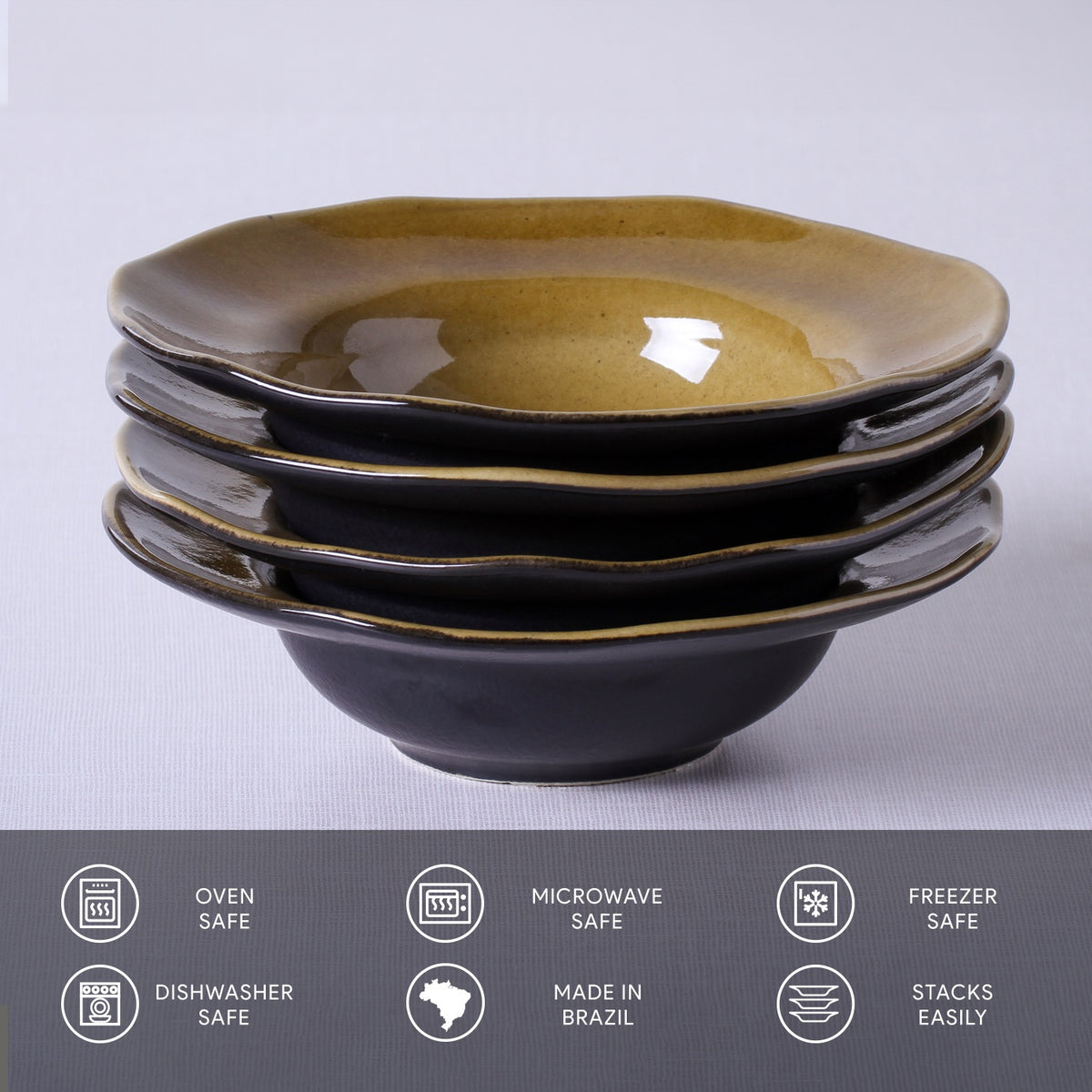 Porto Brasil AMBER DEEP RIM PLATE  STONEWARE dia. 7.48x2.17"  SKU: '1601477101