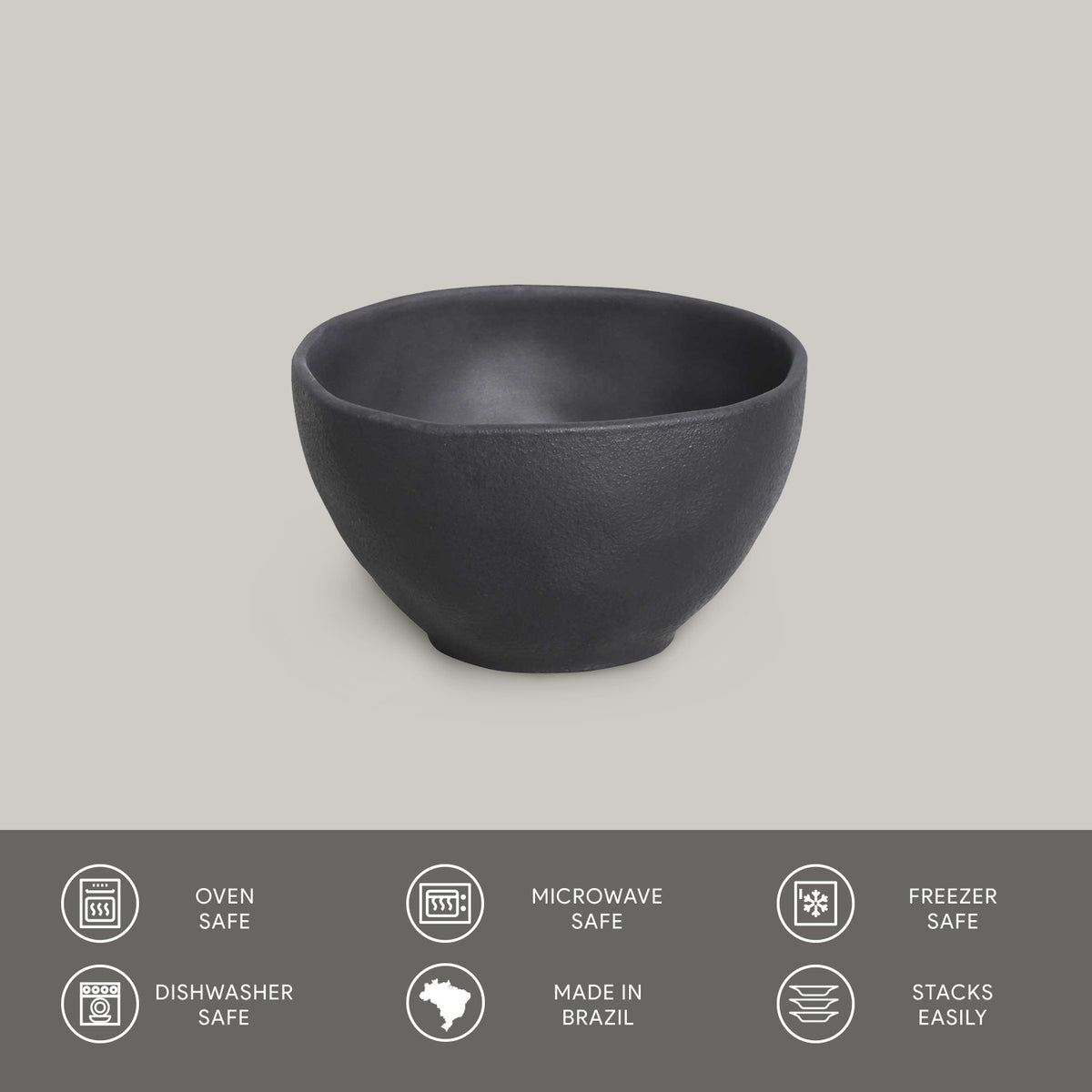 Porto Brasil MATTE BLACK BOWL ORGANIC STONEWARE dia. 5.24"  SKU: '191473901