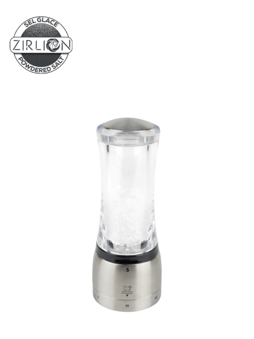 Peugeot Daman Zirlion Salt Mill, u'Select, Acrylic/Stainless, 16 cm - 6 in SKU: 2543400