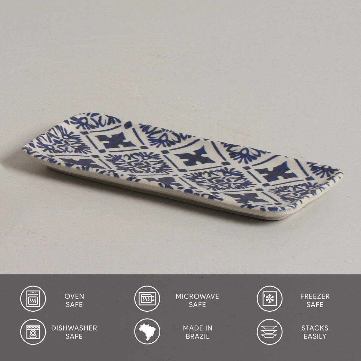 Porto Brasil MAYA RECTANGULAR PR ORGANIC STONEWARE dia. 8.66x3.74" SET OF 2 DESIGNS  SKU: '35014117901