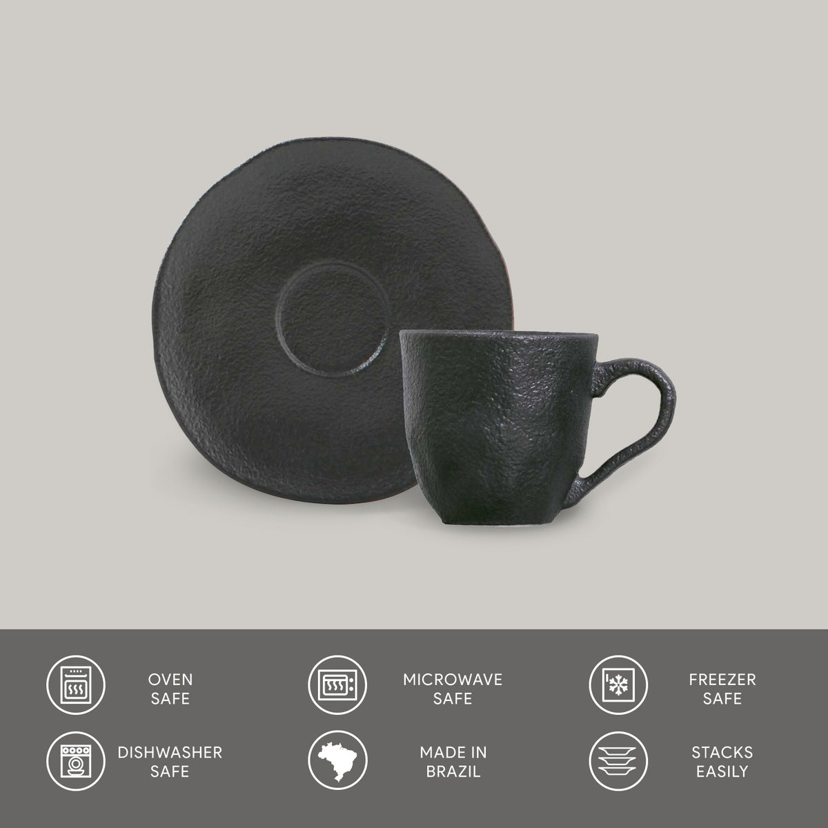 Porto Brasil MATTE BLACK ORGANIC COFFEE CUP + ORGANIC SAUCER  SKU: '351473901