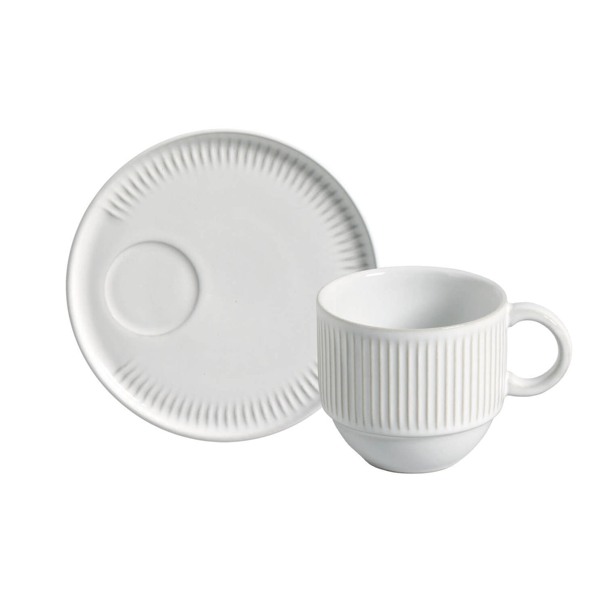 Porto Brasil NEW WHITE LINHAS STACKABLE dia. 7.78 oz. TEA CUP W/ SAUCER  SKU: '36161119801