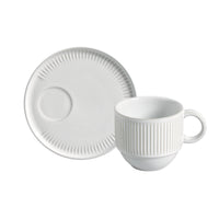 Porto Brasil NEW WHITE LINHAS STACKABLE dia. 7.78 oz. TEA CUP W/ SAUCER  SKU: '36161119801