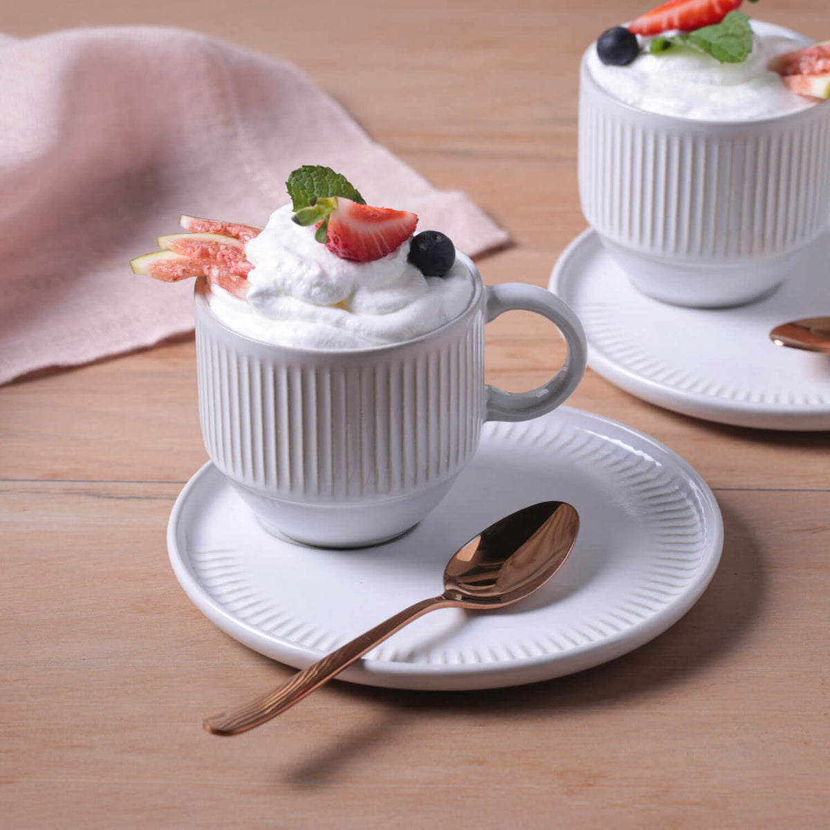 Porto Brasil NEW WHITE LINHAS STACKABLE dia. 7.78 oz. TEA CUP W/ SAUCER  SKU: '36161119801