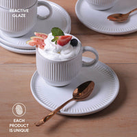 Porto Brasil NEW WHITE LINHAS STACKABLE dia. 7.78 oz. TEA CUP W/ SAUCER  SKU: '36161119801