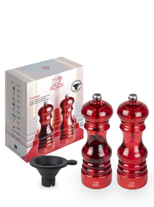 Peugeot Paris Nancy Duo, Podium, Set Pepper And Salt Mills, Acrylic, Red, 18 cm - 7 in SKU: 47993