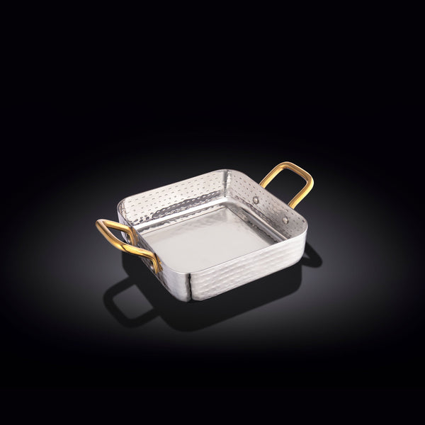 SQUARE FRY PAN WITH 2 SIDE GOLD HANDLES 4.75" X 4.75" X 1.25" | 12 X 12 X 3.5 CM