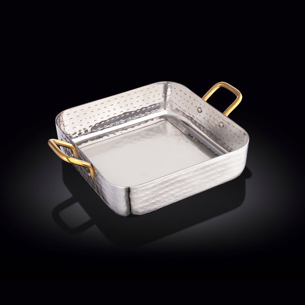 SQUARE FRY PAN WITH 2 SIDE GOLD HANDLES 7" X 7" X 1.75" | 18 X 18 X 4.5 CM