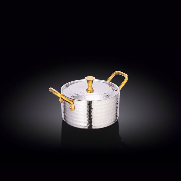 CASSEROLE WITH LID & 2 SIDE GOLD HANDLES 4" X 2" | 10 X 5 CM
