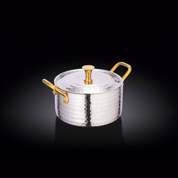 CASSEROLE WITH LID & 2 SIDE GOLD HANDLES 4.75" X 2.5" | 12 X 6 CM