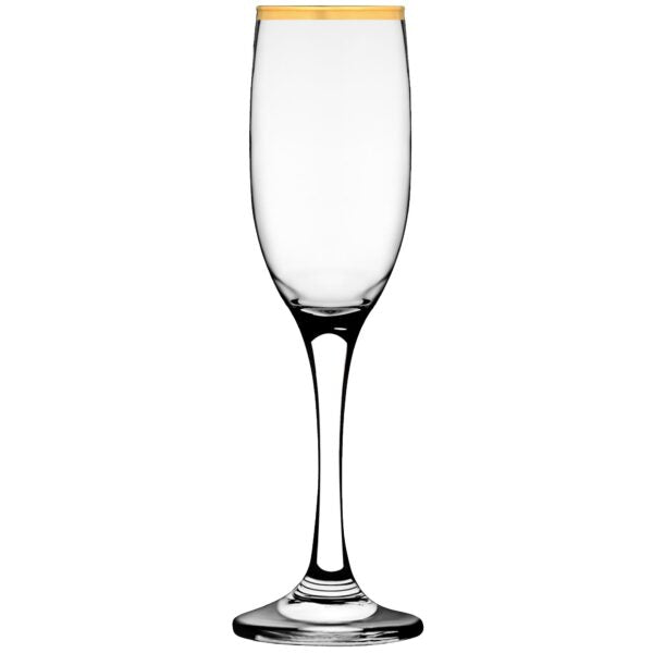 Epureglass Superior Champagne Flute 6.25oz 7mm / .3inch Gold Band SKU: 55569