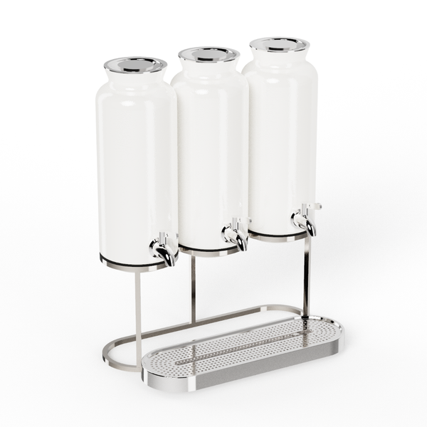 Craster Tilt Mini White Juice Dispenser - White Glass Jar & Stainless Steel Components 125 x 125 x 322 mm / 4.92 x 4.92 x 12.68 in SKU: SET_MJDWHT